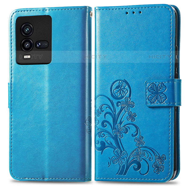 Handytasche Stand Schutzhülle Flip Leder Hülle Blumen für Vivo iQOO 9T 5G Blau