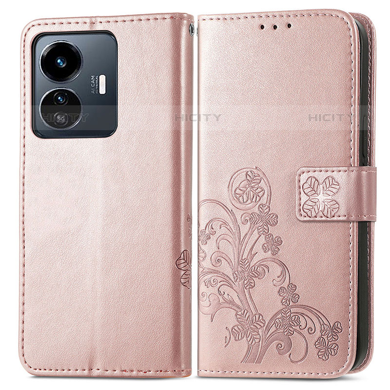 Handytasche Stand Schutzhülle Flip Leder Hülle Blumen für Vivo iQOO Z6 Lite 5G Rosa