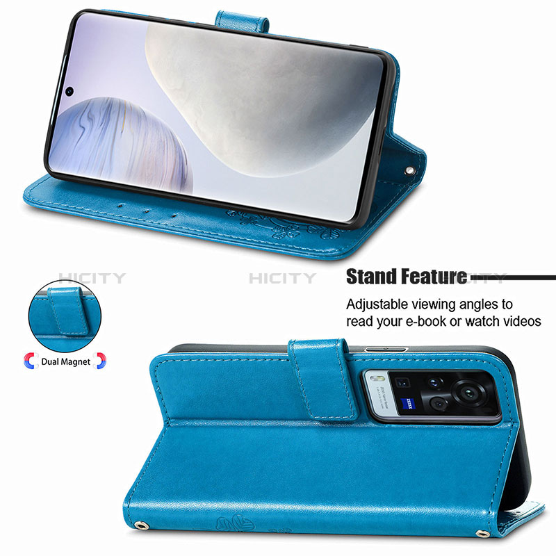 Handytasche Stand Schutzhülle Flip Leder Hülle Blumen für Vivo X60 Pro+ Plus 5G groß