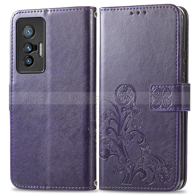 Handytasche Stand Schutzhülle Flip Leder Hülle Blumen für Vivo X70t Violett