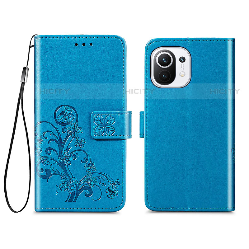 Handytasche Stand Schutzhülle Flip Leder Hülle Blumen für Xiaomi Mi 11 5G Blau