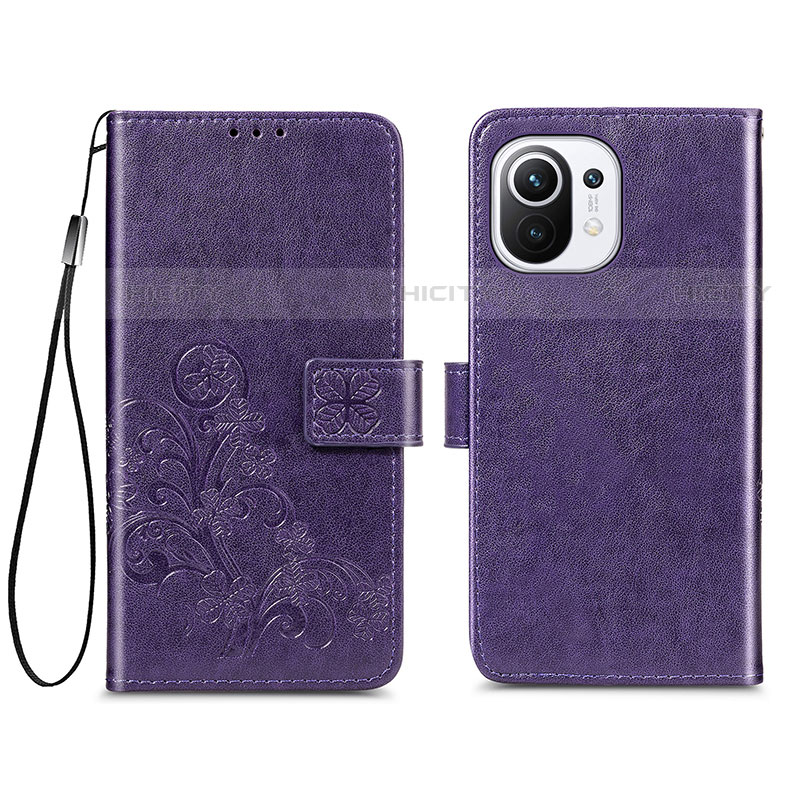 Handytasche Stand Schutzhülle Flip Leder Hülle Blumen für Xiaomi Mi 11 Lite 4G Violett