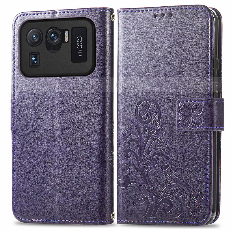 Handytasche Stand Schutzhülle Flip Leder Hülle Blumen für Xiaomi Mi 11 Ultra 5G Violett Plus