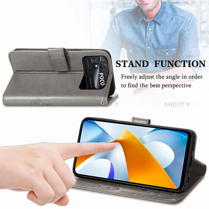 Handytasche Stand Schutzhülle Flip Leder Hülle Blumen für Xiaomi Poco C40