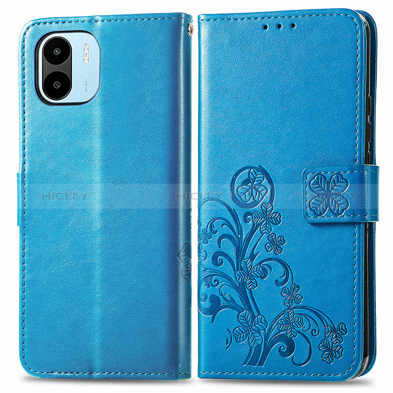 Handytasche Stand Schutzhülle Flip Leder Hülle Blumen für Xiaomi Poco C50 Blau Plus