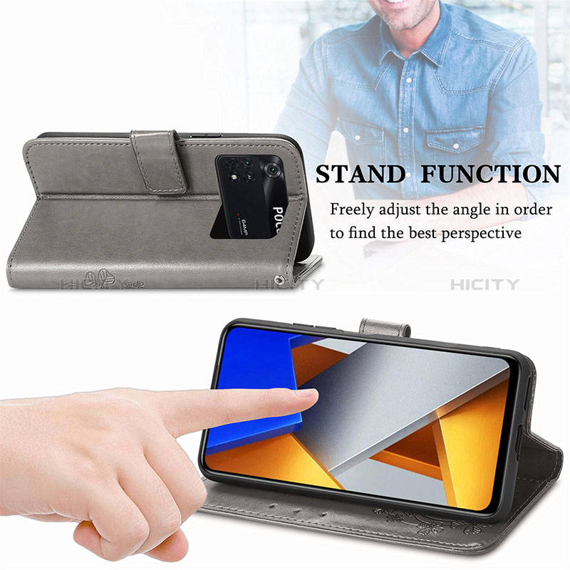 Handytasche Stand Schutzhülle Flip Leder Hülle Blumen für Xiaomi Poco M4 Pro 4G