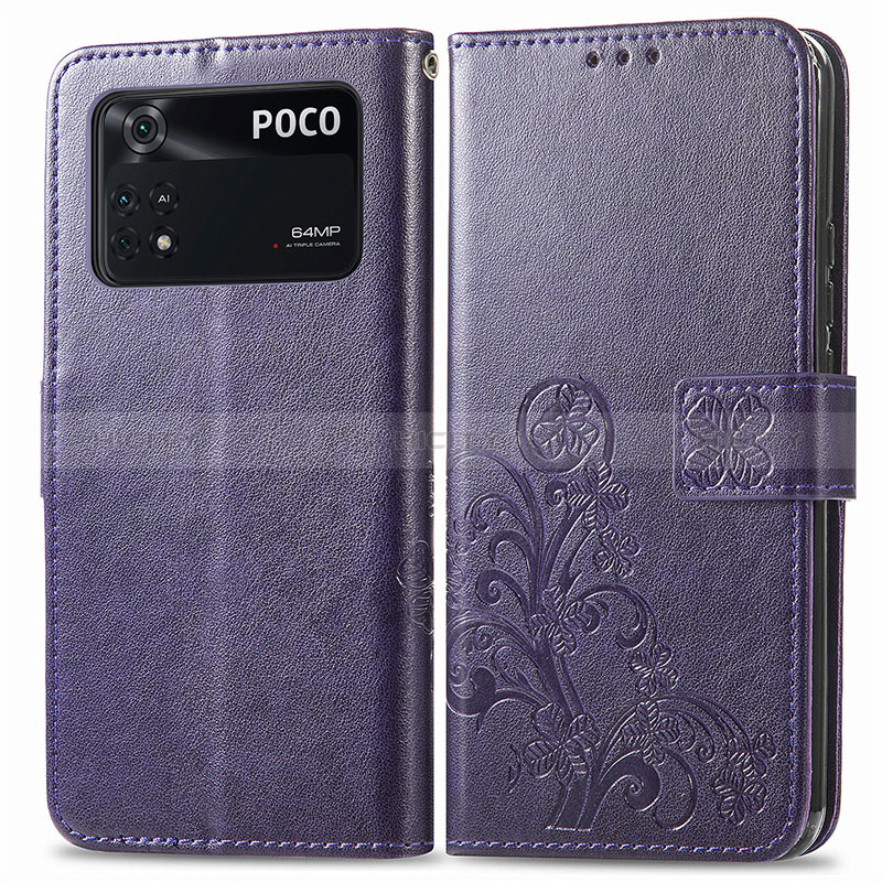 Handytasche Stand Schutzhülle Flip Leder Hülle Blumen für Xiaomi Poco M4 Pro 4G Violett