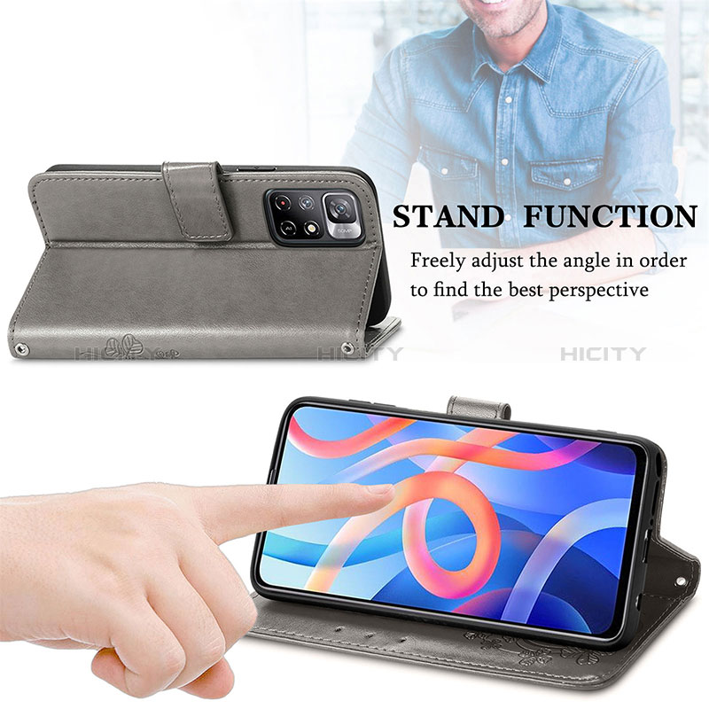 Handytasche Stand Schutzhülle Flip Leder Hülle Blumen für Xiaomi Poco M4 Pro 5G groß