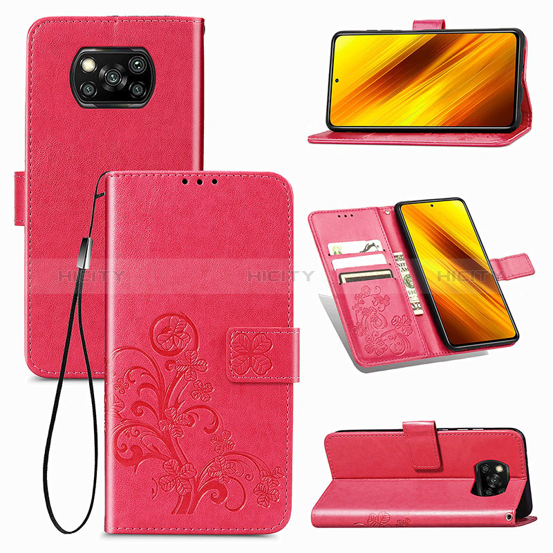 Handytasche Stand Schutzhülle Flip Leder Hülle Blumen für Xiaomi Poco X3 Pro Rot