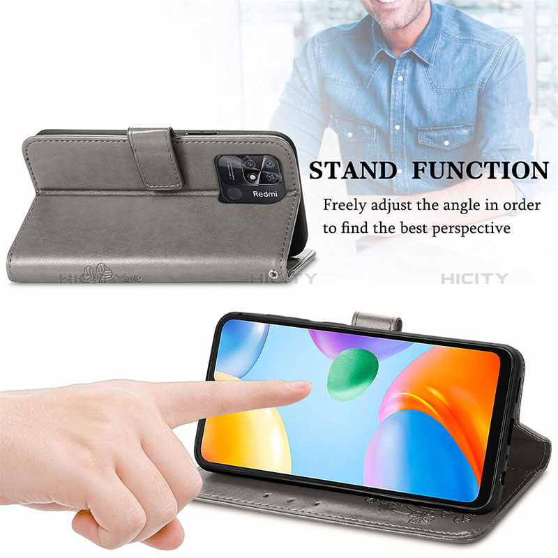 Handytasche Stand Schutzhülle Flip Leder Hülle Blumen für Xiaomi Redmi 10 India