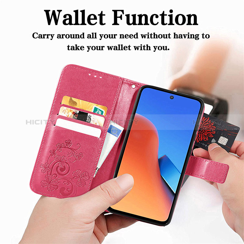 Handytasche Stand Schutzhülle Flip Leder Hülle Blumen für Xiaomi Redmi 12 4G groß