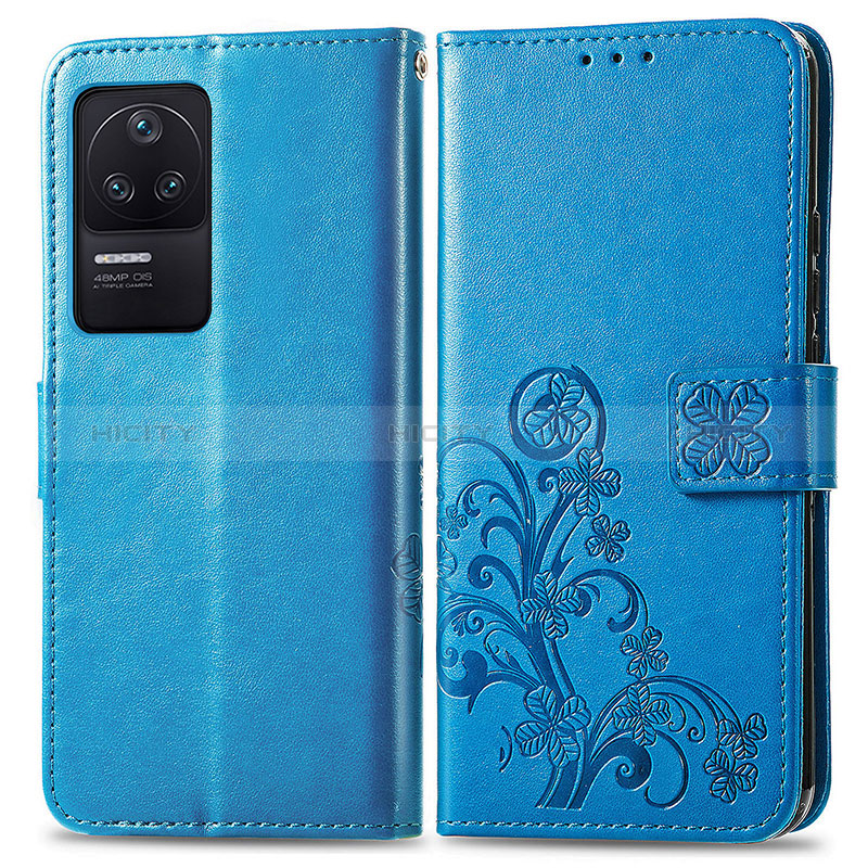 Handytasche Stand Schutzhülle Flip Leder Hülle Blumen für Xiaomi Redmi K40S 5G Blau Plus