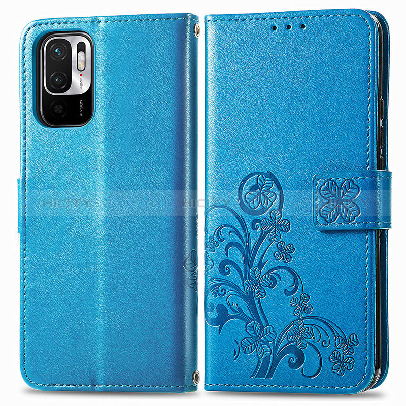 Handytasche Stand Schutzhülle Flip Leder Hülle Blumen für Xiaomi Redmi Note 10 JE 5G Blau