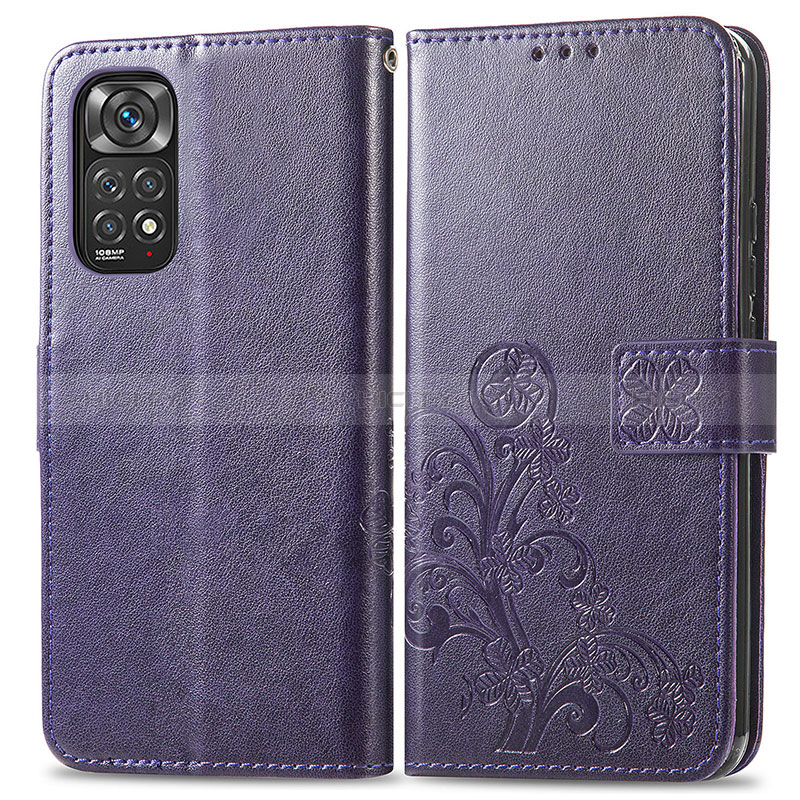 Handytasche Stand Schutzhülle Flip Leder Hülle Blumen für Xiaomi Redmi Note 11S 4G Violett Plus