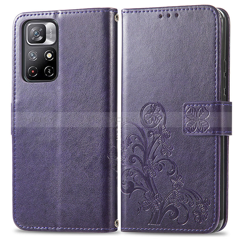 Handytasche Stand Schutzhülle Flip Leder Hülle Blumen für Xiaomi Redmi Note 11S 5G Violett Plus