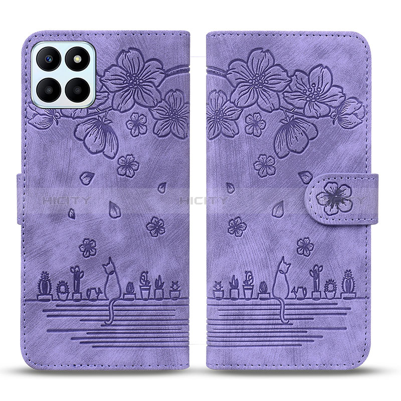 Handytasche Stand Schutzhülle Flip Leder Hülle Blumen HF1 für Huawei Honor X6a groß