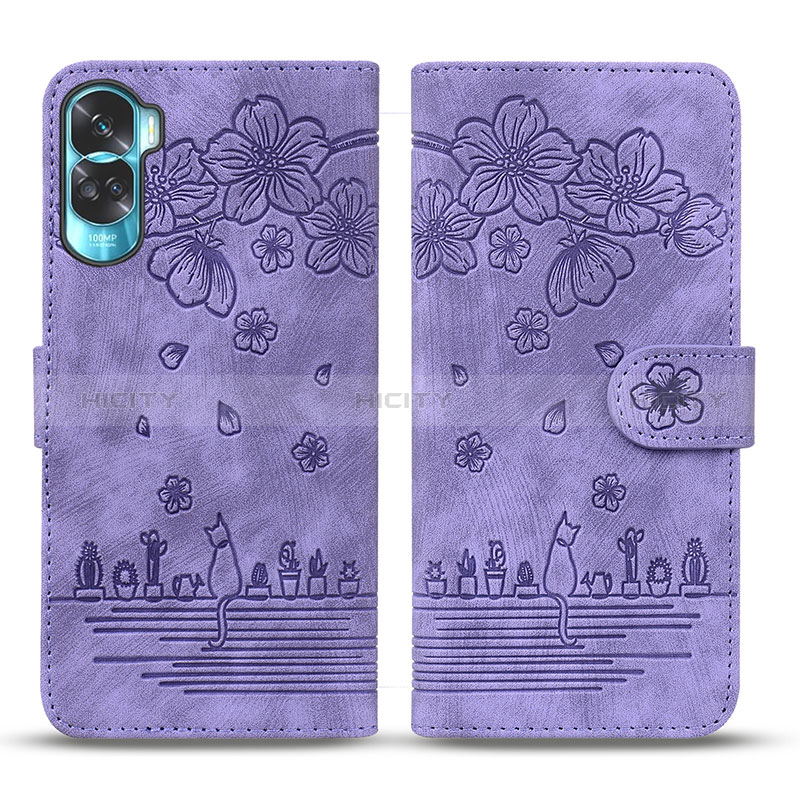 Handytasche Stand Schutzhülle Flip Leder Hülle Blumen HF2 für Huawei Honor 90 Lite 5G groß