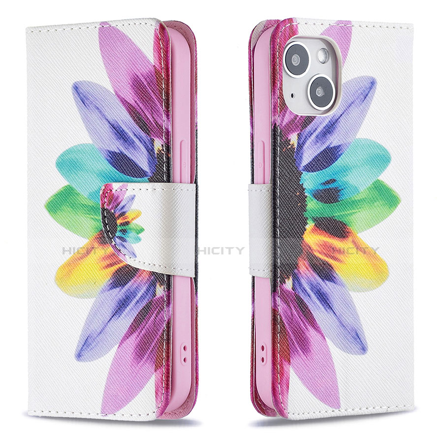 Handytasche Stand Schutzhülle Flip Leder Hülle Blumen L01 für Apple iPhone 13 Bunt Plus