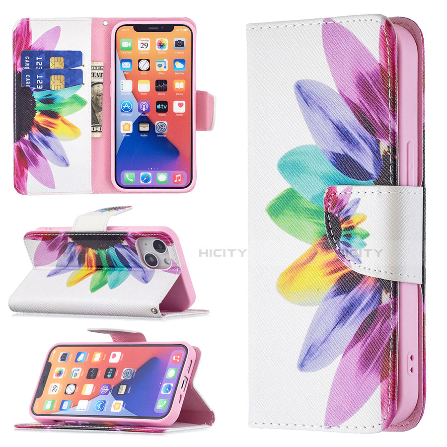 Handytasche Stand Schutzhülle Flip Leder Hülle Blumen L01 für Apple iPhone 13 Bunt groß