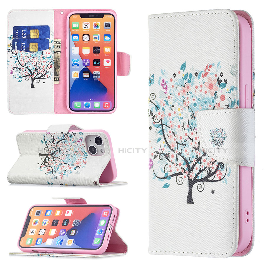 Handytasche Stand Schutzhülle Flip Leder Hülle Blumen L01 für Apple iPhone 13 Mini Plusfarbig groß