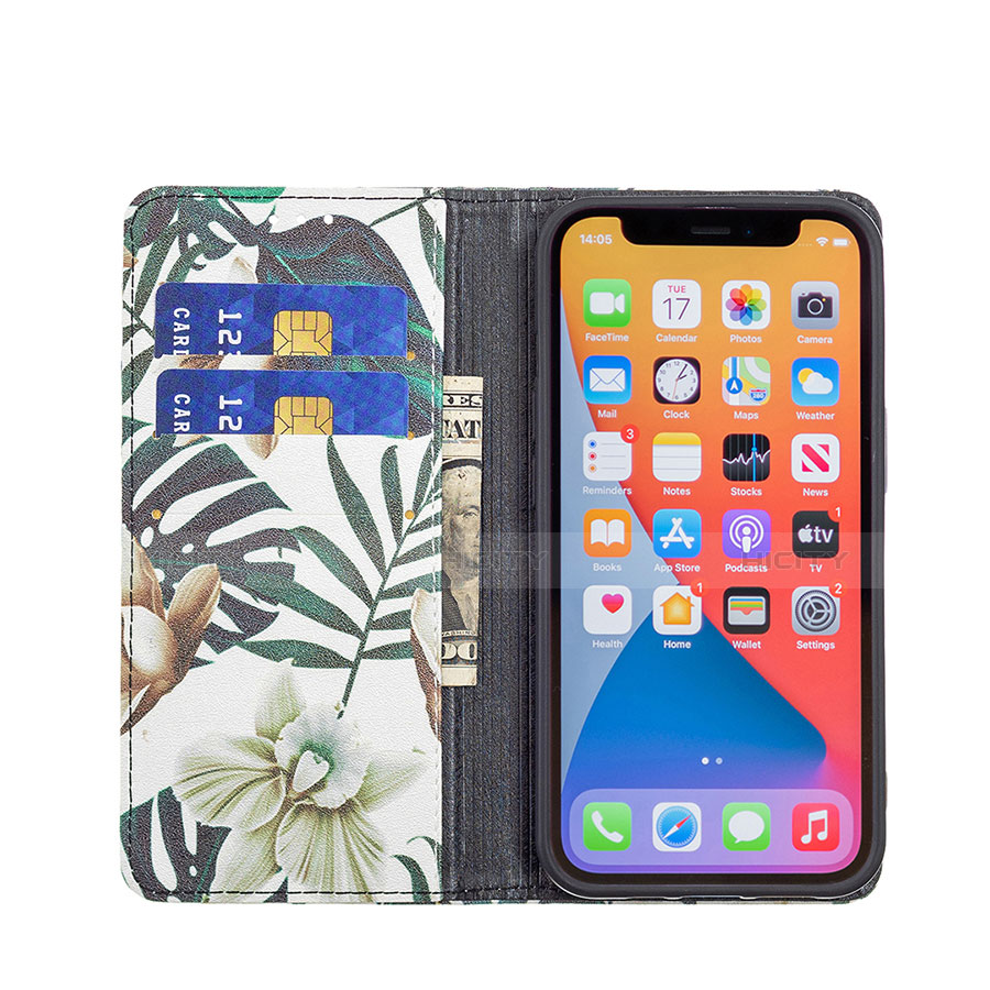 Handytasche Stand Schutzhülle Flip Leder Hülle Blumen L01 für Apple iPhone 13 Pro Max Plusfarbig