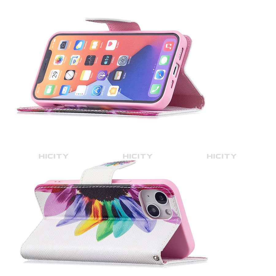 Handytasche Stand Schutzhülle Flip Leder Hülle Blumen L01 für Apple iPhone 14 Bunt