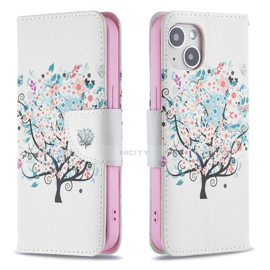 Handytasche Stand Schutzhülle Flip Leder Hülle Blumen L01 für Apple iPhone 14 Plusfarbig