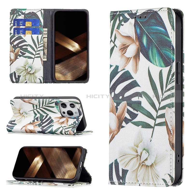 Handytasche Stand Schutzhülle Flip Leder Hülle Blumen L01 für Apple iPhone 14 Pro Plusfarbig