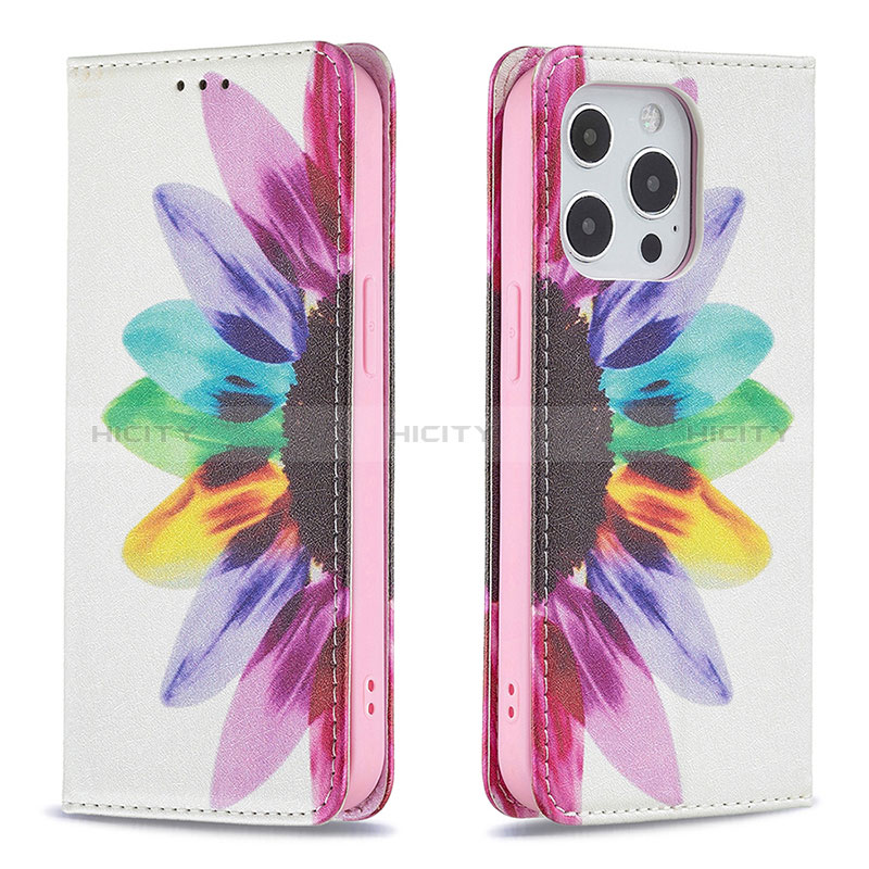 Handytasche Stand Schutzhülle Flip Leder Hülle Blumen L01 für Apple iPhone 14 Pro Rosa Plus