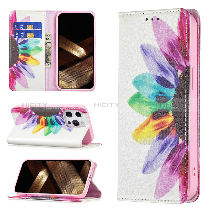 Handytasche Stand Schutzhülle Flip Leder Hülle Blumen L01 für Apple iPhone 14 Pro Rosa groß