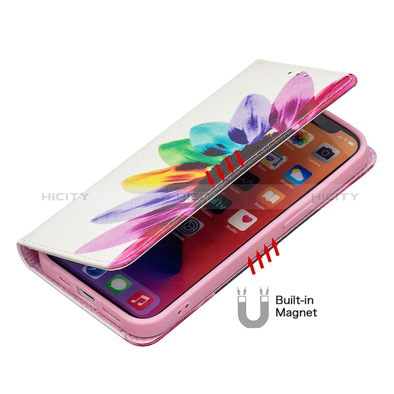 Handytasche Stand Schutzhülle Flip Leder Hülle Blumen L01 für Apple iPhone 14 Pro Rosa groß