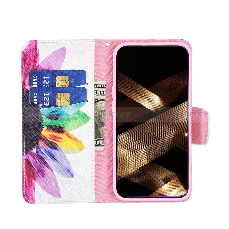 Handytasche Stand Schutzhülle Flip Leder Hülle Blumen L01 für Apple iPhone 15 Bunt