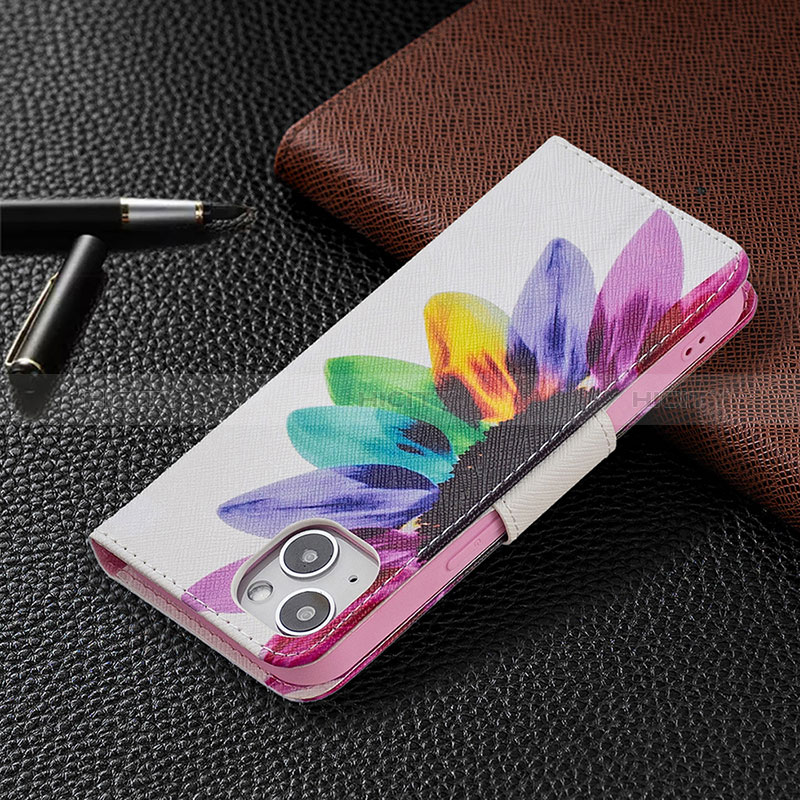 Handytasche Stand Schutzhülle Flip Leder Hülle Blumen L01 für Apple iPhone 15 Bunt