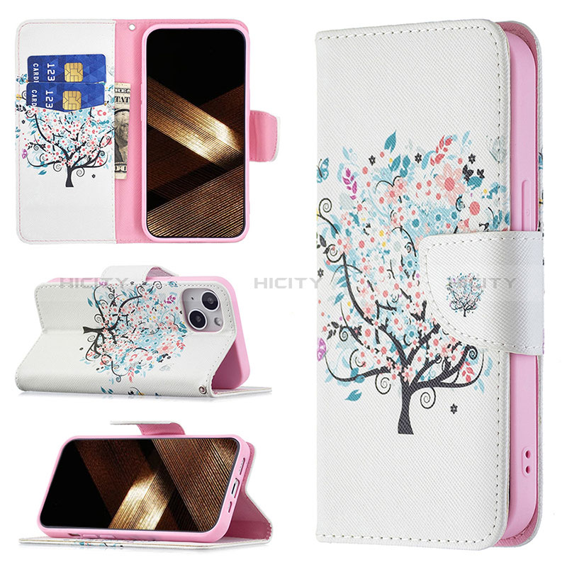 Handytasche Stand Schutzhülle Flip Leder Hülle Blumen L01 für Apple iPhone 15 Plus Plusfarbig groß