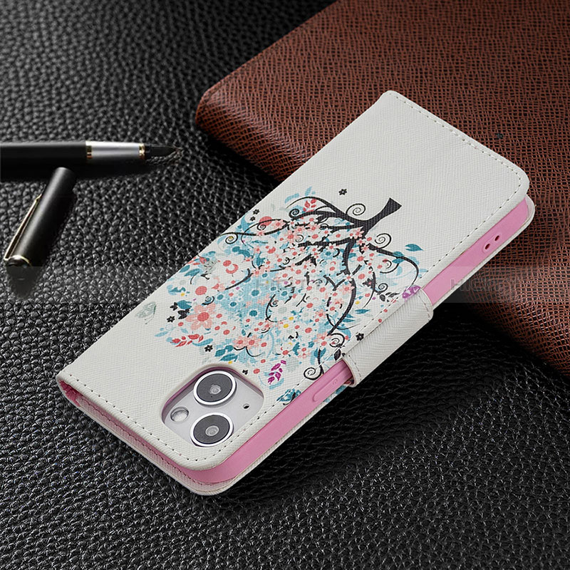 Handytasche Stand Schutzhülle Flip Leder Hülle Blumen L01 für Apple iPhone 15 Plus Plusfarbig groß