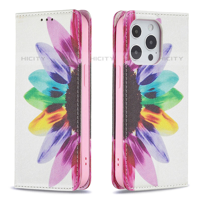 Handytasche Stand Schutzhülle Flip Leder Hülle Blumen L01 für Apple iPhone 15 Pro Rosa