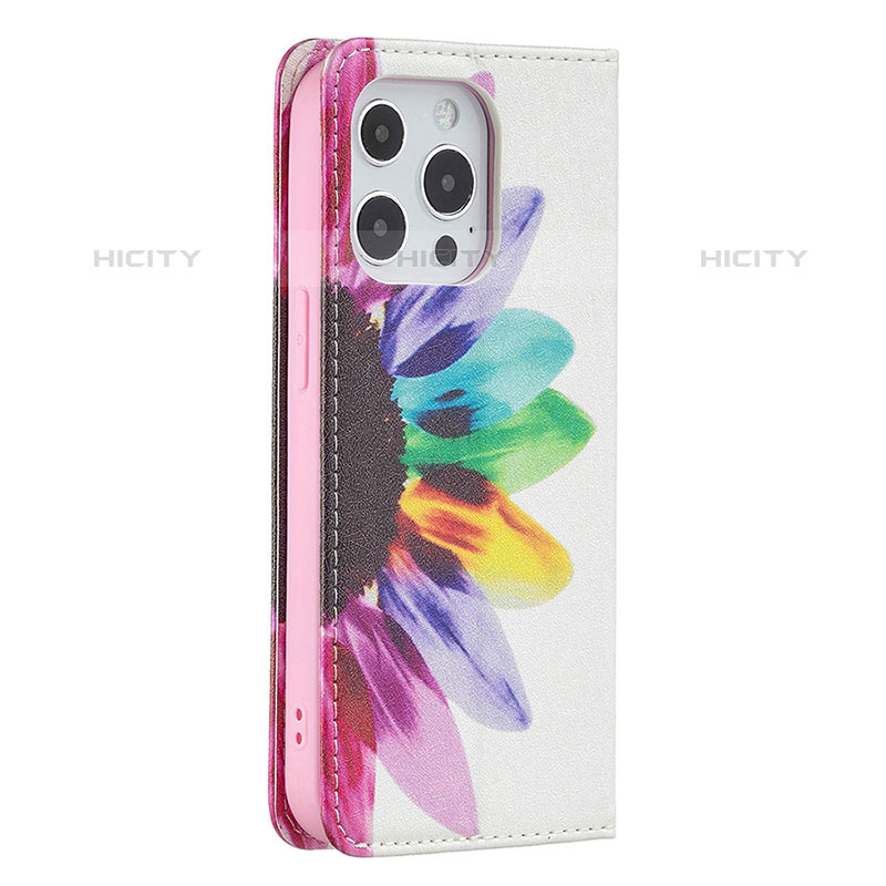 Handytasche Stand Schutzhülle Flip Leder Hülle Blumen L01 für Apple iPhone 15 Pro Rosa