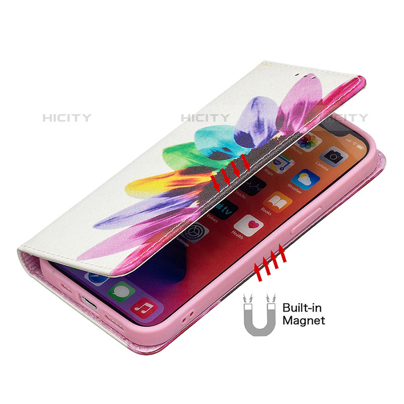 Handytasche Stand Schutzhülle Flip Leder Hülle Blumen L01 für Apple iPhone 15 Pro Rosa