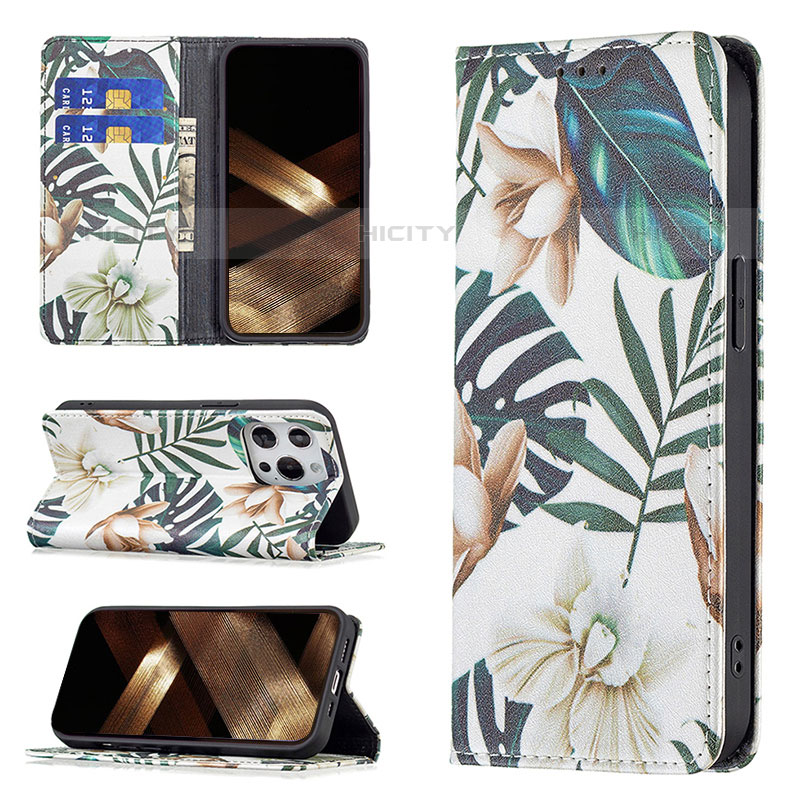 Handytasche Stand Schutzhülle Flip Leder Hülle Blumen L01 für Apple iPhone 16 Pro Plusfarbig