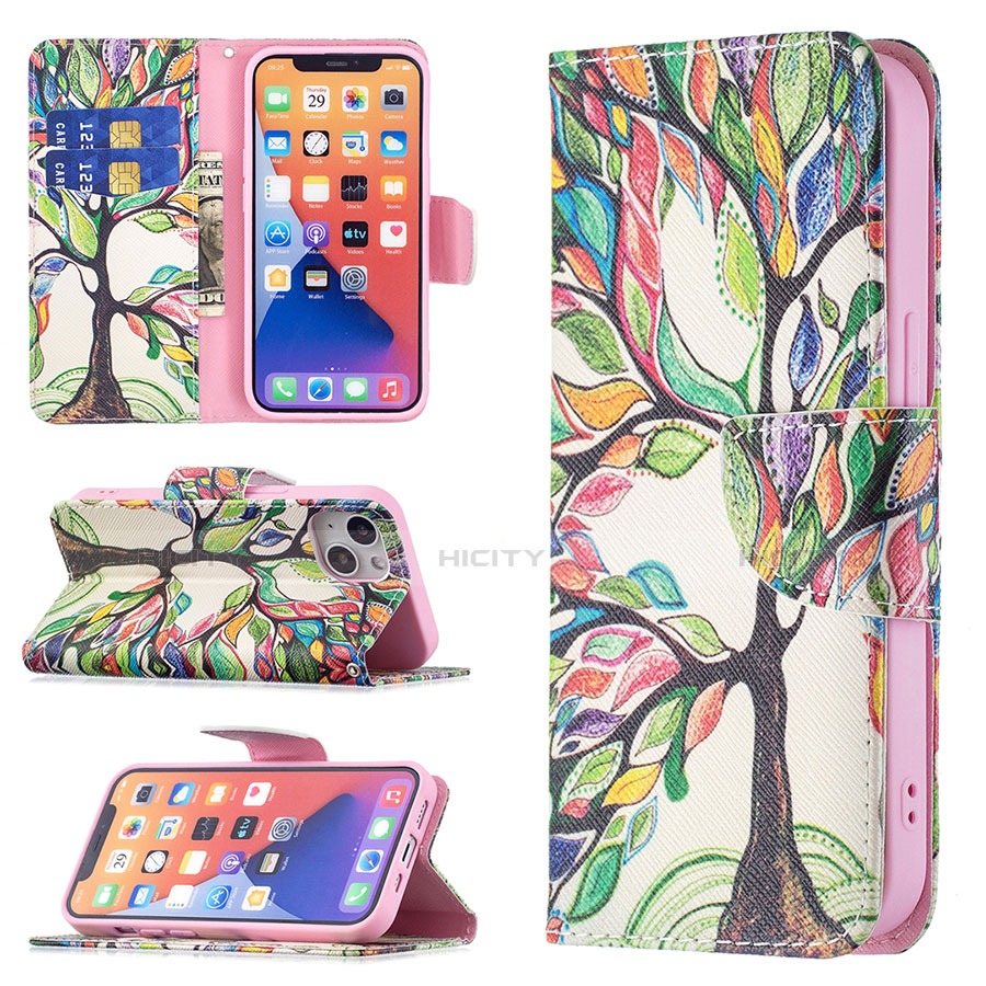 Handytasche Stand Schutzhülle Flip Leder Hülle Blumen L02 für Apple iPhone 13 Plusfarbig groß