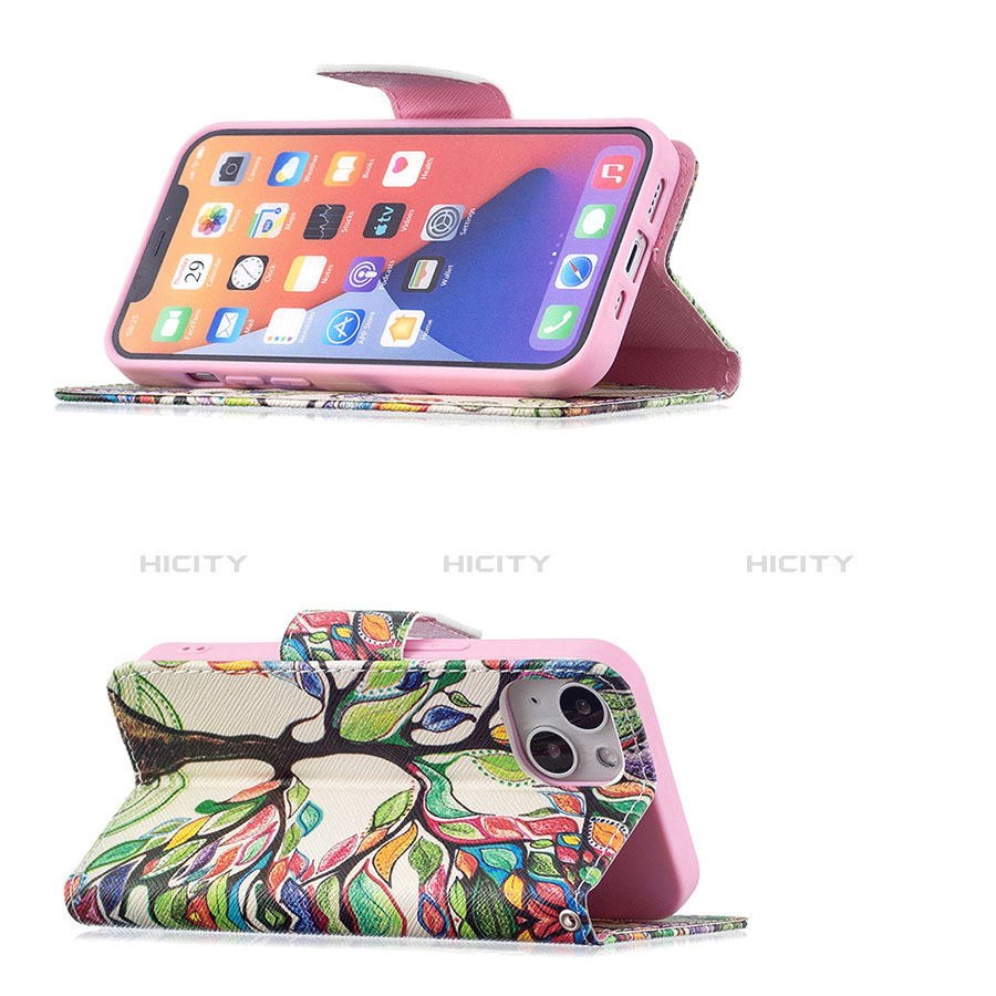 Handytasche Stand Schutzhülle Flip Leder Hülle Blumen L02 für Apple iPhone 13 Plusfarbig groß