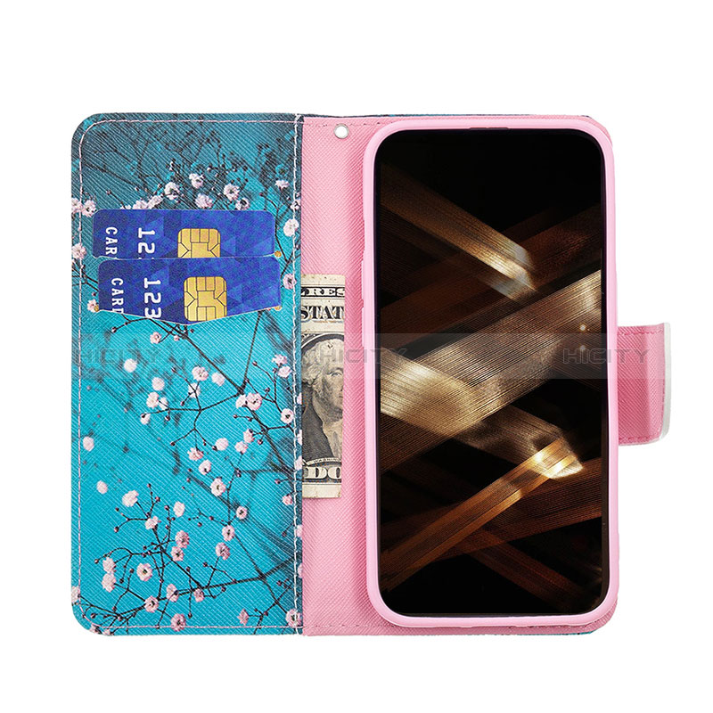 Handytasche Stand Schutzhülle Flip Leder Hülle Blumen L02 für Apple iPhone 14 Pro Cyan