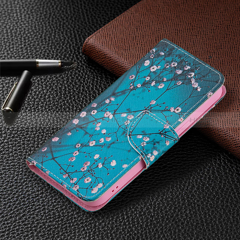 Handytasche Stand Schutzhülle Flip Leder Hülle Blumen L02 für Apple iPhone 14 Pro Cyan