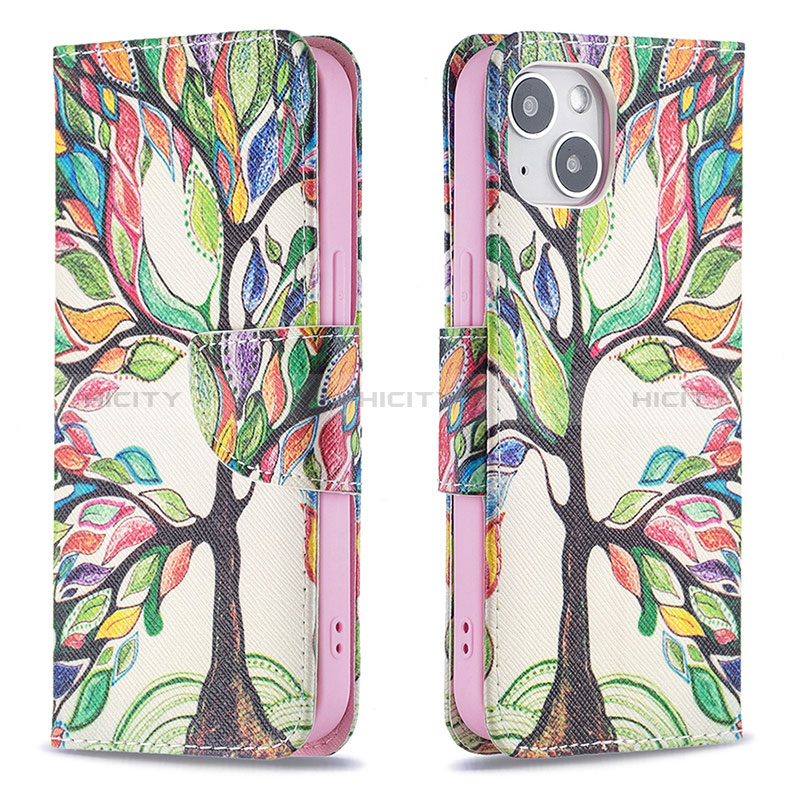 Handytasche Stand Schutzhülle Flip Leder Hülle Blumen L02 für Apple iPhone 15 Plus Plusfarbig