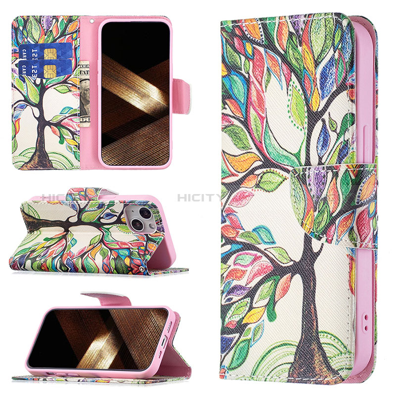 Handytasche Stand Schutzhülle Flip Leder Hülle Blumen L02 für Apple iPhone 15 Plus Plusfarbig