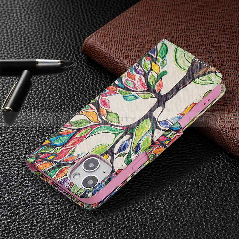 Handytasche Stand Schutzhülle Flip Leder Hülle Blumen L02 für Apple iPhone 15 Plus Plusfarbig