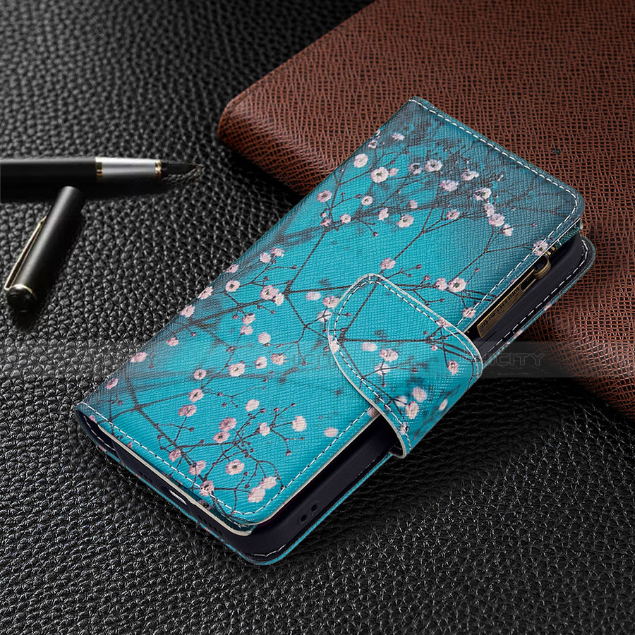 Handytasche Stand Schutzhülle Flip Leder Hülle Blumen L03 für Apple iPhone 13 Cyan