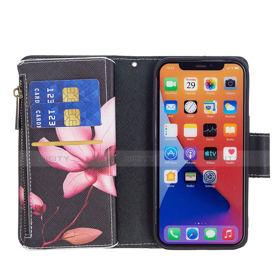 Handytasche Stand Schutzhülle Flip Leder Hülle Blumen L03 für Apple iPhone 13 Mini Braun groß