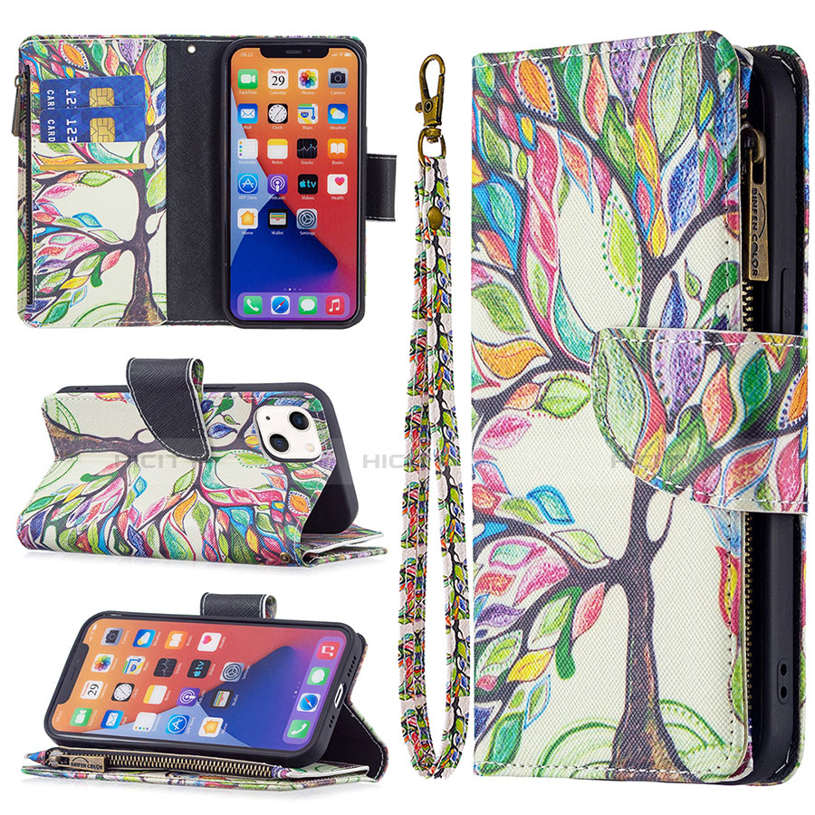 Handytasche Stand Schutzhülle Flip Leder Hülle Blumen L03 für Apple iPhone 13 Mini Plusfarbig