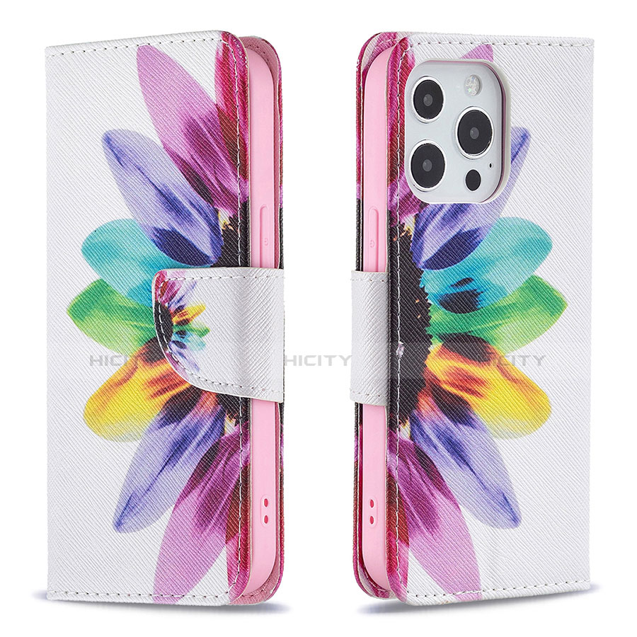 Handytasche Stand Schutzhülle Flip Leder Hülle Blumen L03 für Apple iPhone 13 Pro Max Rosa